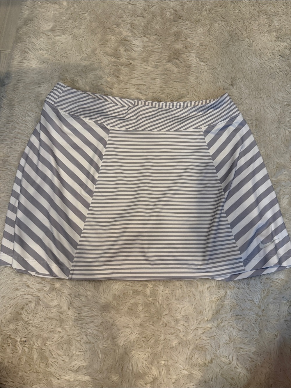 Nike White and Gray Striped Athletic Mini Skirt